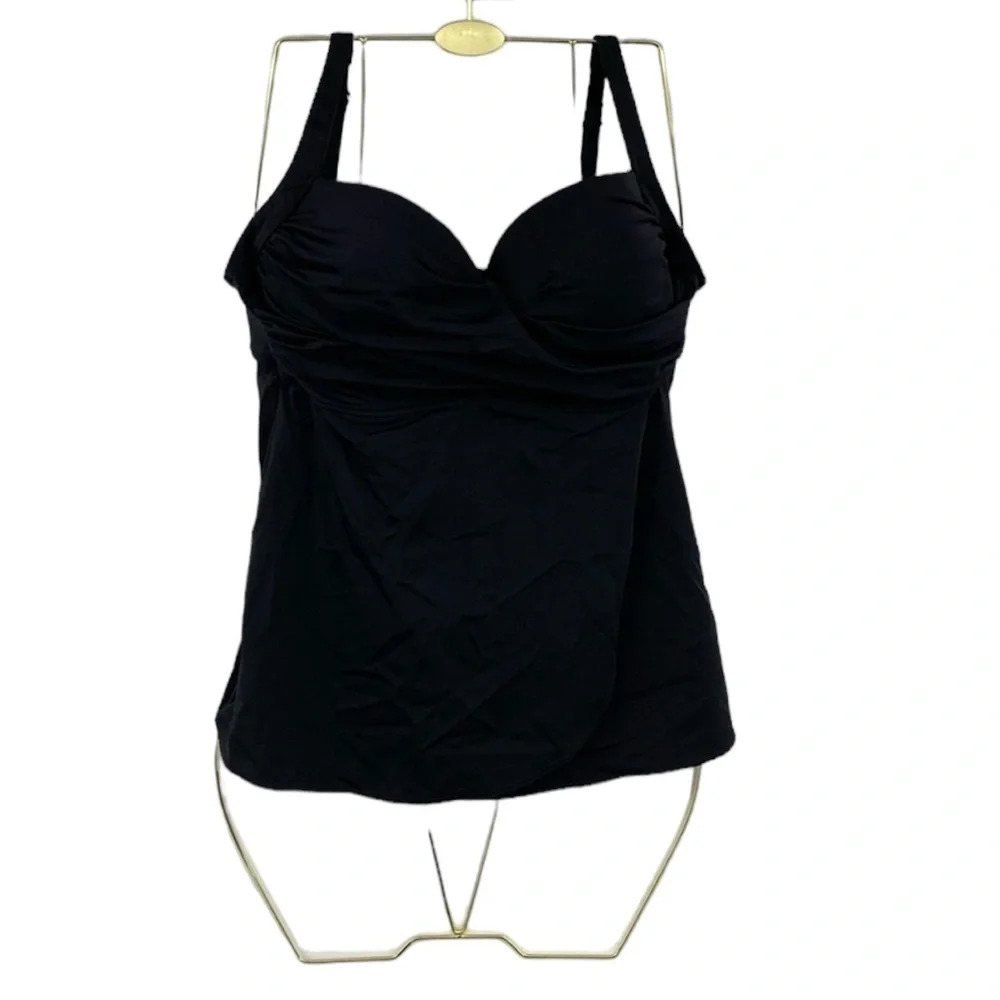 Soma Tankini Swimsuit Womens Sz 36C Black Underwire Ruched Stretch Light Padding